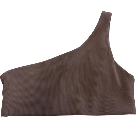 All Fenix Sports Bra Womens XL Brown Ribbed One Shoulder Asymmetrical Crop Top - Picture 1 of 8
